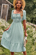 Miss Sparkling Gingham puff sleeve midi dress