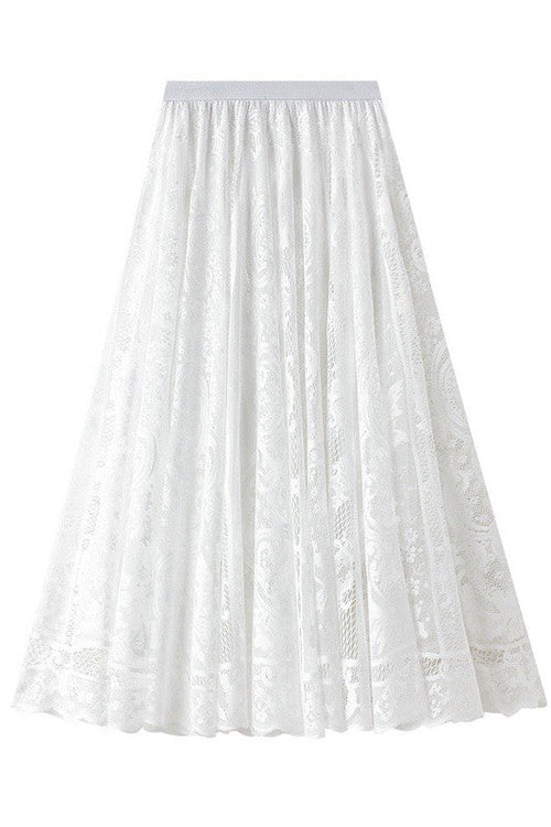 Lace chiffon midi skirt