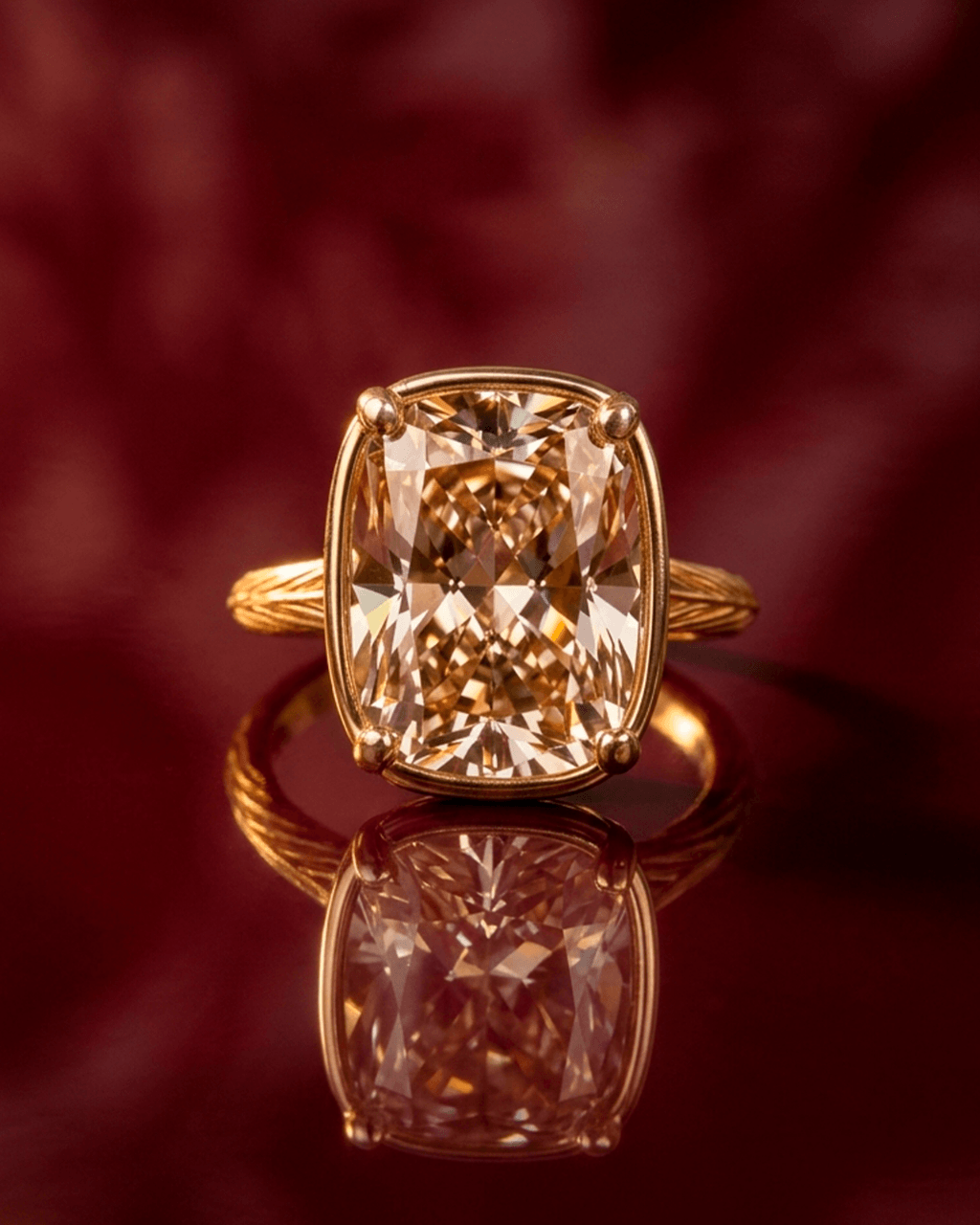 Sterling Silver Elongated Cushion Champagne CZ Cocktail Ring