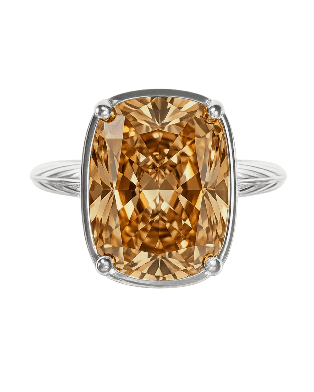 Sterling Silver Elongated Cushion Champagne CZ Cocktail Ring