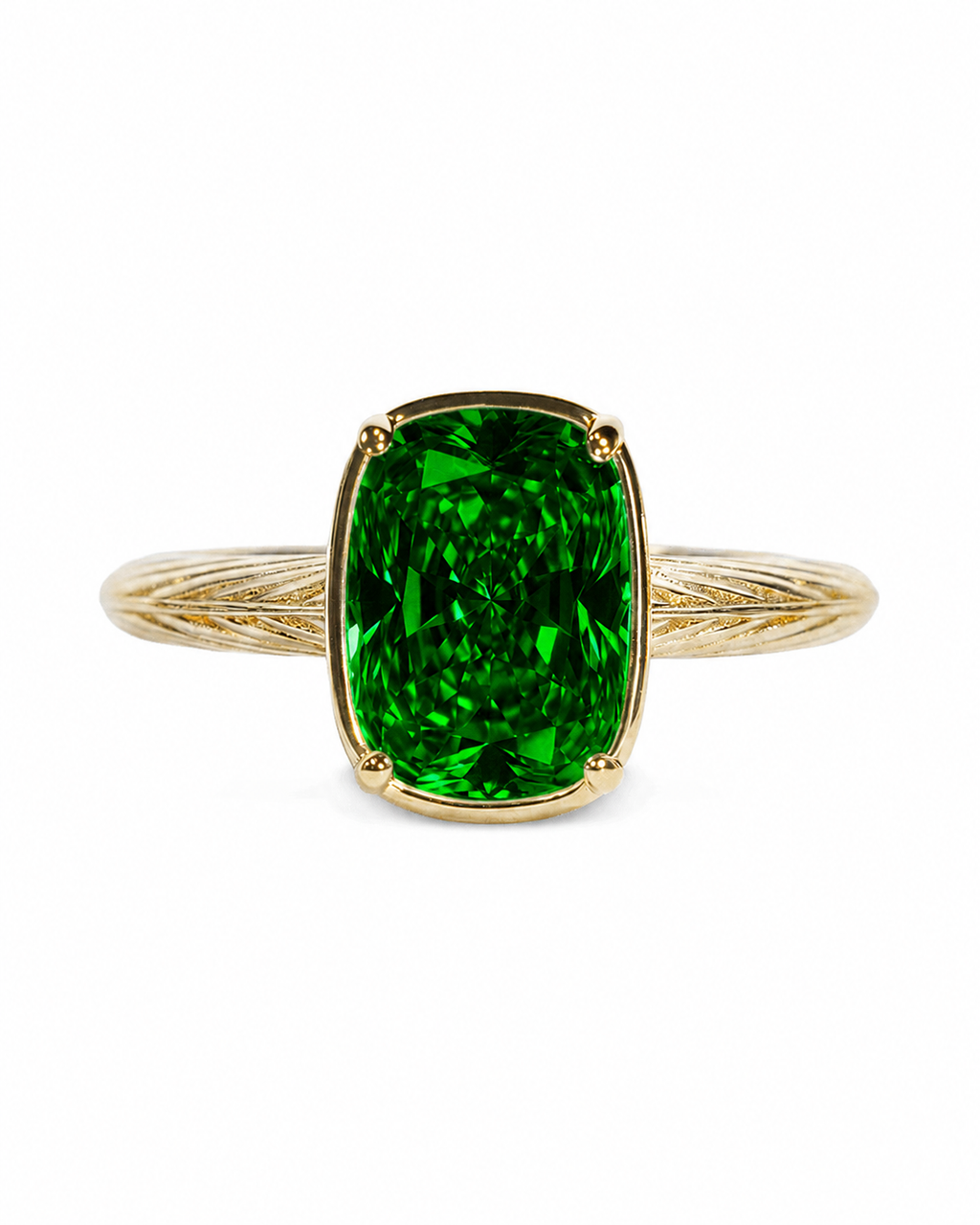 Sterling Silver Mini Emerald Elongated Cushion Ring