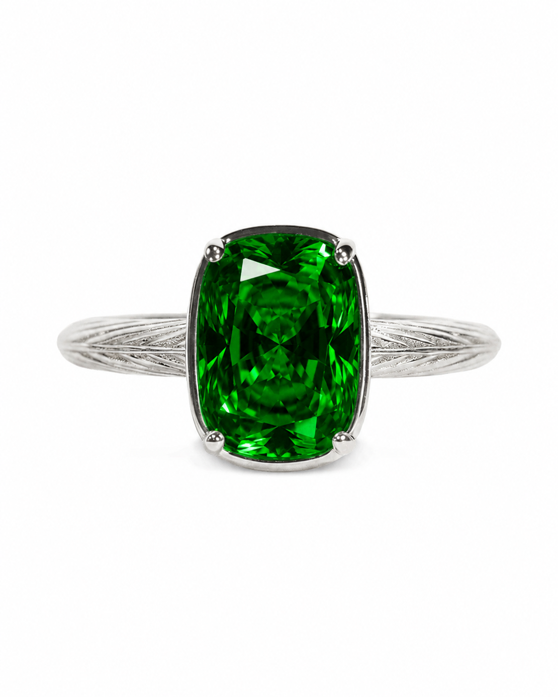 Sterling Silver Mini Emerald Elongated Cushion Ring