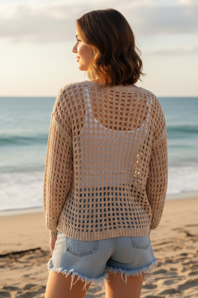 Miss Sparkling Openwork Knit Sweater