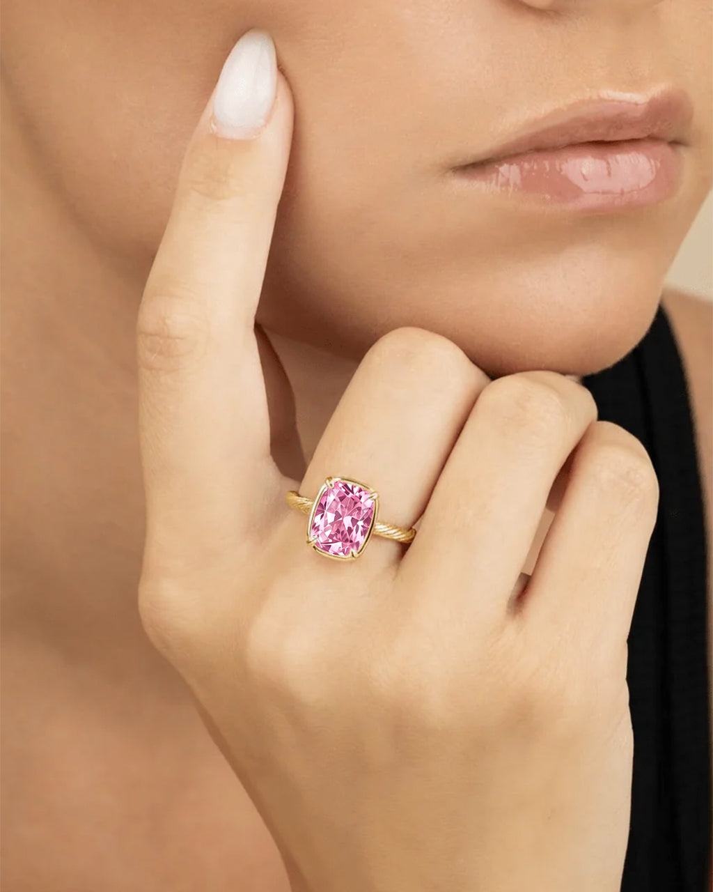 Sterling Silver Mini Pink Sapphire Cushion Ring