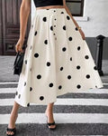 Miss Sparkling Retro Polka Dot Button-Front Midi Skirt