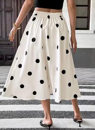 Miss Sparkling Retro Polka Dot Button-Front Midi Skirt