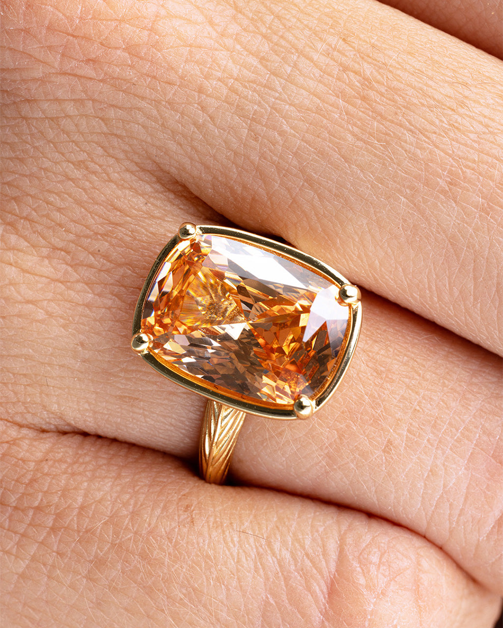 Sterling Silver Elongated Cushion Champagne CZ Cocktail Ring