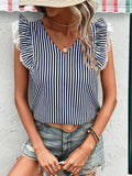Miss Sparkling Striped Ruffled Sleeve Top