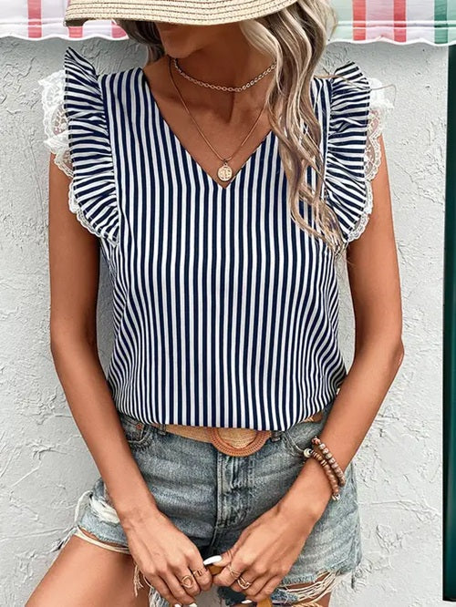 Miss Sparkling Striped Ruffled Sleeve Top