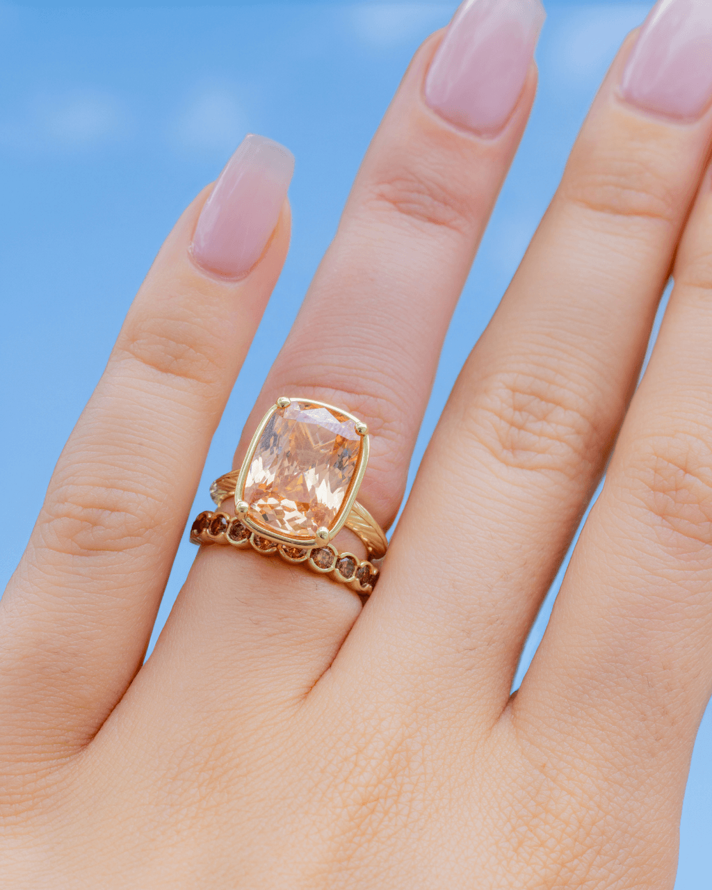 Sterling Silver Elongated Cushion Champagne CZ Cocktail Ring